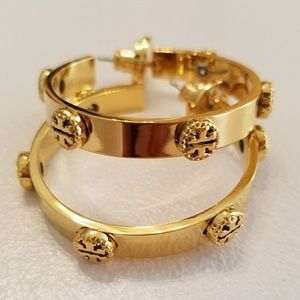 Tory Burch Miller studded logo hoop gold plated dr